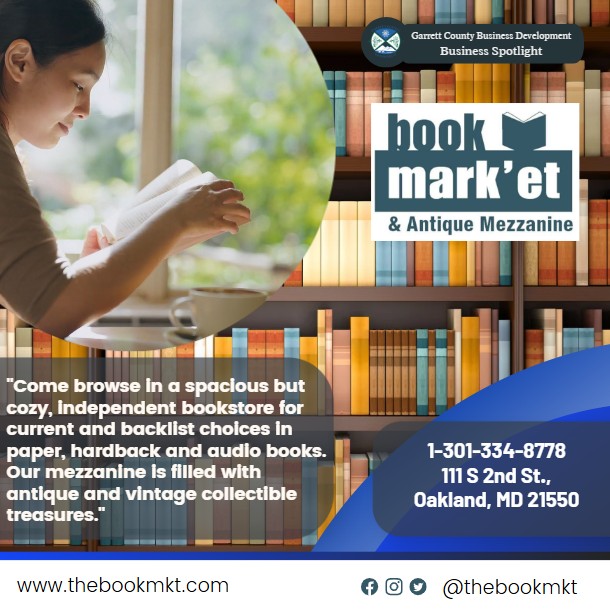 Todays Business Spotlight 📚is on the Book Mark'et & Antique Mezzanine! 
Visit them at www.thebookmkt.com or Book Mark'et & Antique Mezzanine
Follow us to see more daily Garrett County Business Spotlights!
If you are interested in having your business featured contact Connor Norman at cnorman@garrettcountymd.gov. #garrettcountymd #businessdevelopment